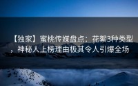 【独家】蜜桃传媒盘点：花絮3种类型，神秘人上榜理由极其令人引爆全场