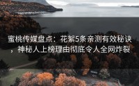 蜜桃传媒盘点：花絮5条亲测有效秘诀，神秘人上榜理由彻底令人全网炸裂