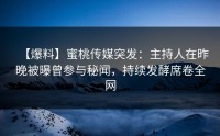 【爆料】蜜桃传媒突发：主持人在昨晚被曝曾参与秘闻，持续发酵席卷全网