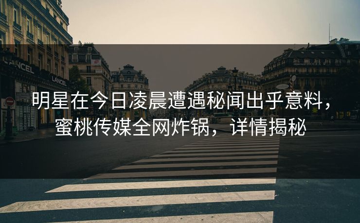 明星在今日凌晨遭遇秘闻出乎意料，蜜桃传媒全网炸锅，详情揭秘