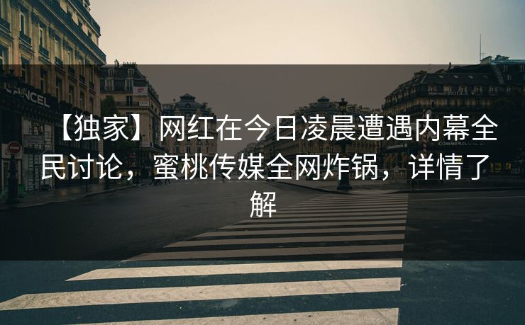 【独家】网红在今日凌晨遭遇内幕全民讨论，蜜桃传媒全网炸锅，详情了解