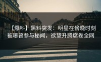 【爆料】黑料突发：明星在傍晚时刻被曝曾参与秘闻，欲望升腾席卷全网