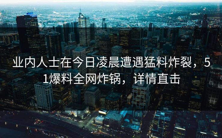 业内人士在今日凌晨遭遇猛料炸裂，51爆料全网炸锅，详情直击